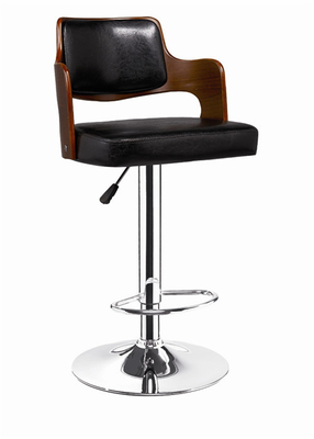 Black Leather Bent Wood And Metal Bar Stools Adjustable Height Function