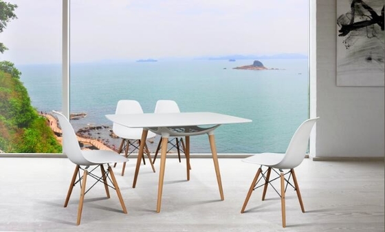 High Gloss MDF Rectangular Bar Table With Four Simple Wood Leg