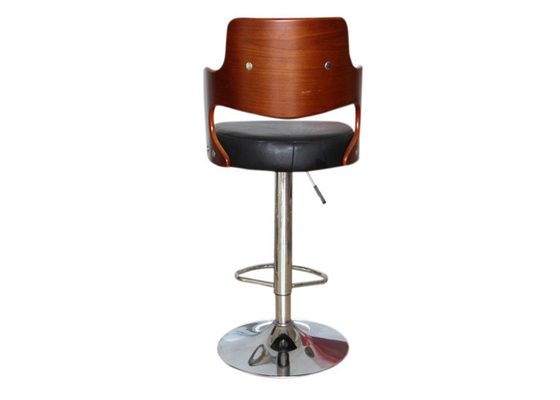Black Leather Bent Wood And Metal Bar Stools Adjustable Height Function