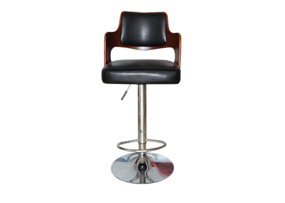 Black Leather Bent Wood And Metal Bar Stools Adjustable Height Function