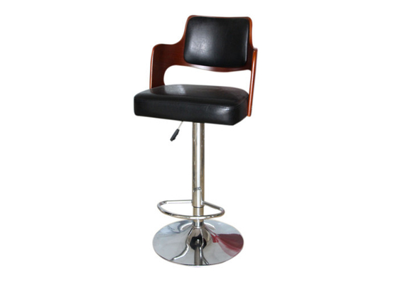 Black Leather Bent Wood And Metal Bar Stools Adjustable Height Function