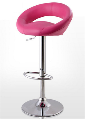 High density foam , 360 degree swivel  PU Bar Height Stools H-312 moon shape 385mm chrome base , footrest